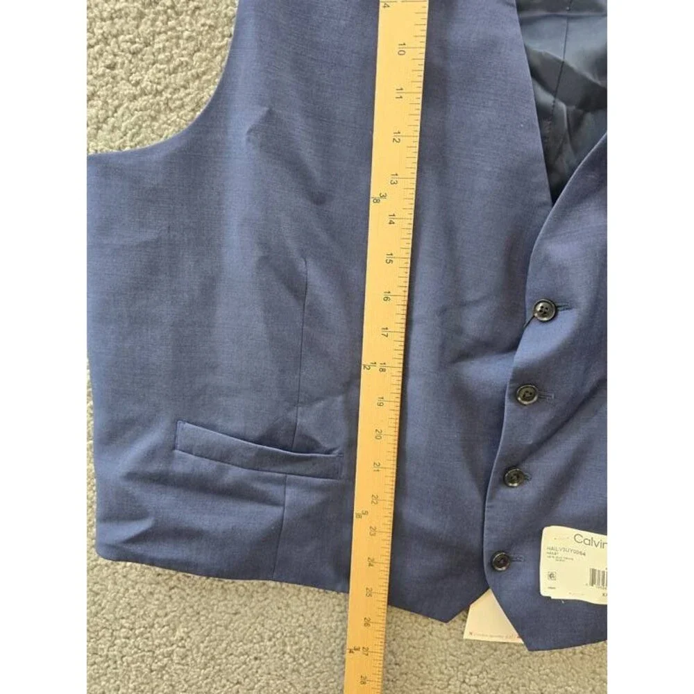 Calvin Klein Slim-Fit Wool Infinite Stretch Suit Vest Mens XXL Blue Button Front